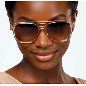 Sunglasses Lightweight Women Comfortable Rectangular Beige Frame‎ Gradient Lens
